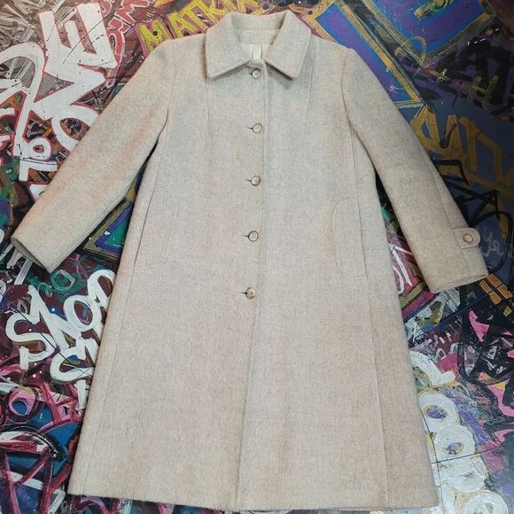 Vintage 90s f.o.b. by Forecaster woman's 9/10 beige wool blend button up coat - Picture 1 of 11